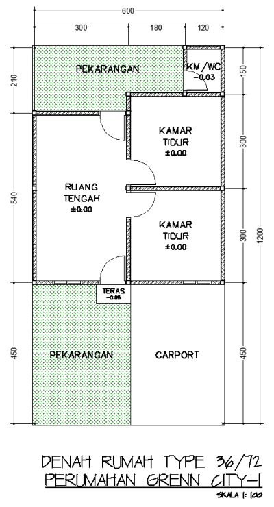 foto denah rumah tipe 36/72 perumahan GREEN CITY 1