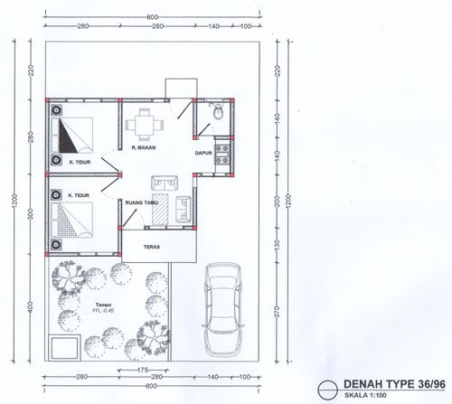 foto denah rumah tipe 36/104 M2 BERSUBSIDI perumahan BUKIT INDAH KULIM 