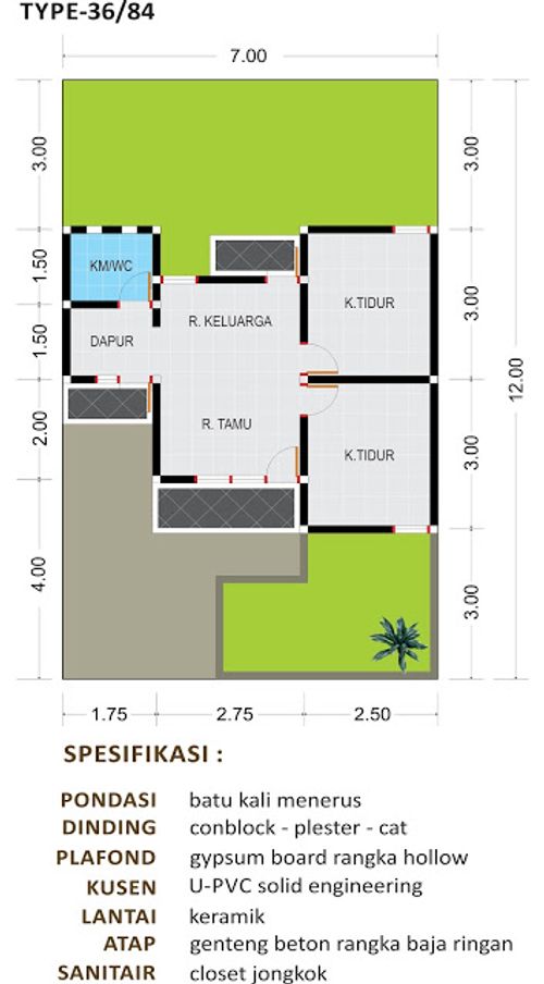 foto denah rumah tipe 36/84 Baru perumahan Perumnas Pondok Indah Cianjur