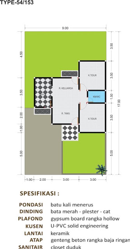 foto denah rumah tipe 54/153 perumahan Perumnas Pondok Indah Cianjur