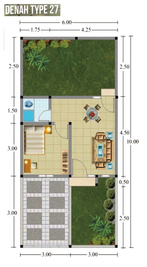 foto denah rumah tipe 27/60 perumahan Planet Green Tiara I