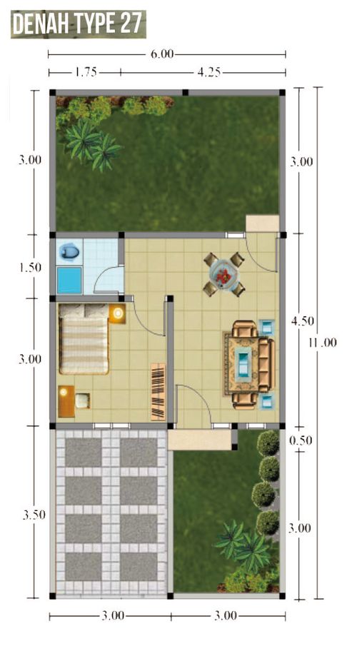 foto denah rumah tipe 27/66 perumahan Planet Green Tiara II