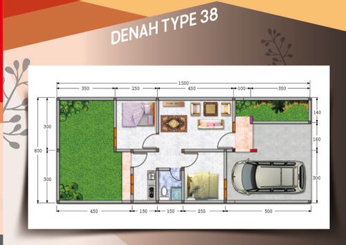 foto denah rumah tipe 38/90 perumahan Planet Green Tiara I
