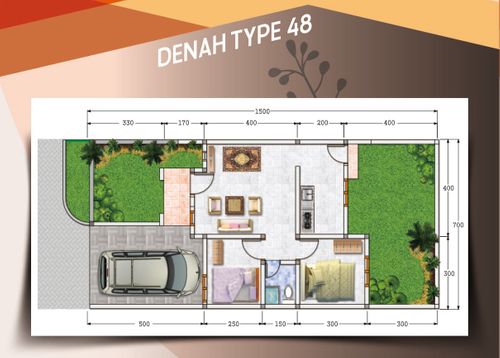 foto denah rumah tipe 48/105 perumahan Planet Green Tiara I