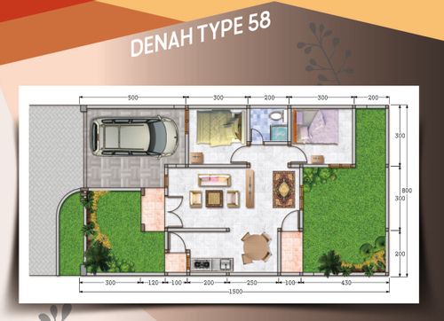 foto denah rumah tipe 58/120 perumahan Planet Green Tiara I