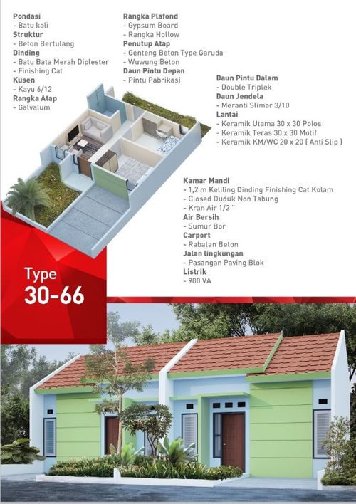 foto denah rumah tipe 30/66 perumahan GRIYA PERMATA INSANI MOJOKERTO