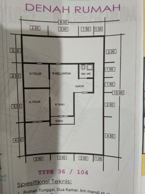 foto denah rumah tipe 36 subsidi perumahan Griya sri palas 2