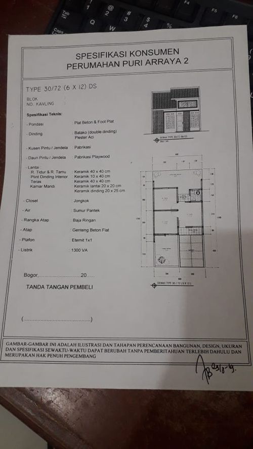 foto denah rumah tipe 30 / 72 cicadas tahap2 perumahan PURI ARRAYA