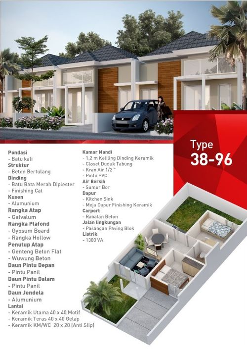 foto denah rumah tipe 38/96 perumahan GRIYA PERMATA INSANI MOJOKERTO