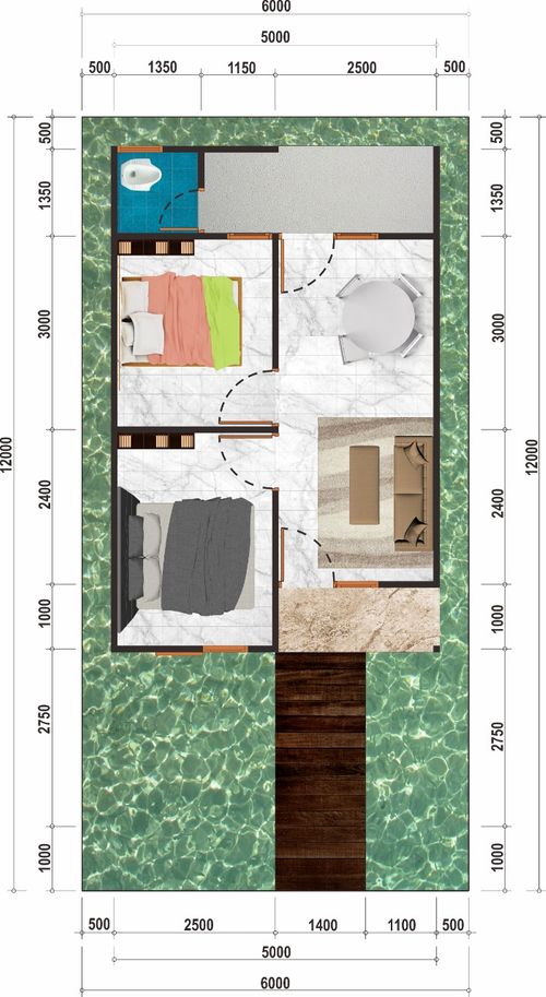 foto denah rumah tipe RST.36 perumahan Perumnas Permata Regency 