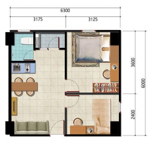 foto denah rumah tipe 2 Bedroom-C perumahan Perumnas Sentraland Cengkareng