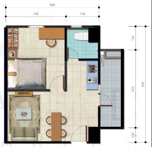 foto denah rumah tipe 1 Bedroom-T perumahan Perumnas Sentraland Cengkareng