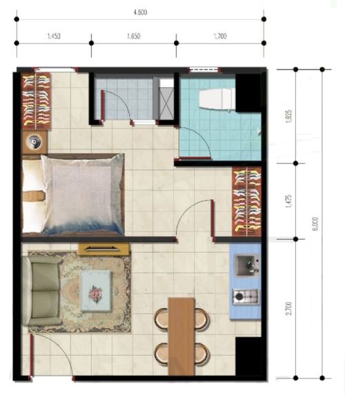 foto denah rumah tipe 1 Bedroom-C perumahan Perumnas Sentraland Cengkareng