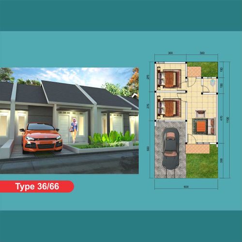 foto denah rumah tipe 36/66 perumahan Griya Anugerah Rancageneng