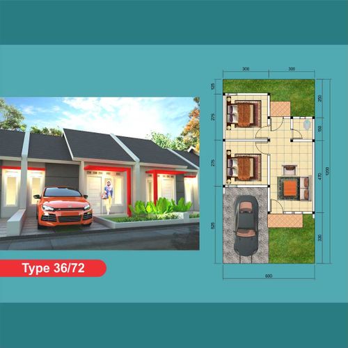 foto denah rumah tipe 36/72 perumahan Griya Anugerah Rancageneng