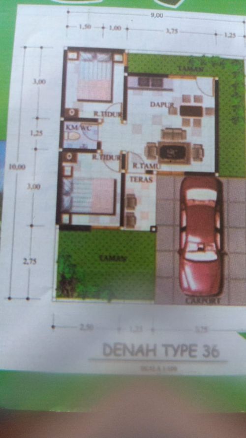 foto denah rumah tipe 36 perumahan Green 7 meritai