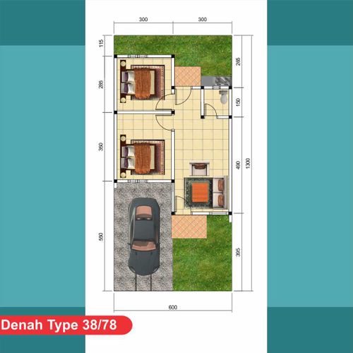 foto denah rumah tipe 38/78 perumahan Griya Anugerah Rancageneng