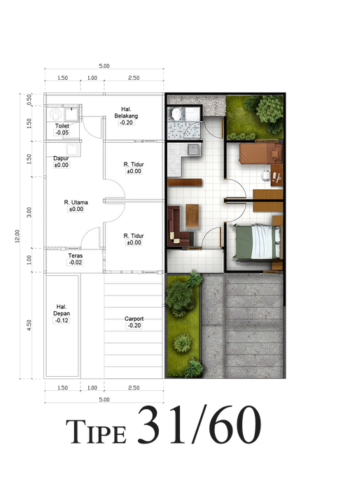 foto denah rumah tipe 31/60 perumahan Bumi Karya Indah