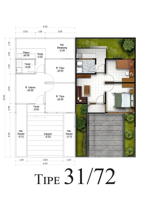 foto denah rumah tipe 31/72 perumahan Bumi Karya Indah