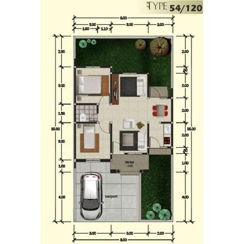 foto denah rumah tipe Komersil 54/90 perumahan PERUMAHAN KORPRI BUMI TEGAR BERIMAN