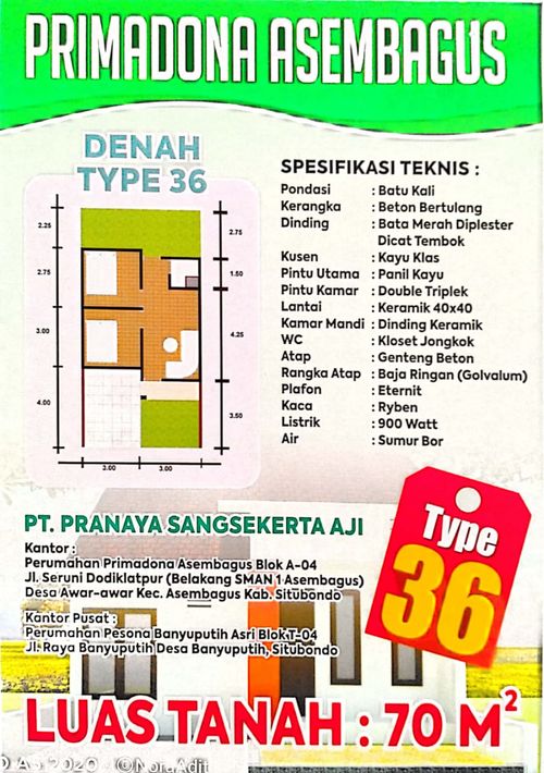 foto denah rumah tipe SUBSIDI perumahan Primadona Asembagus