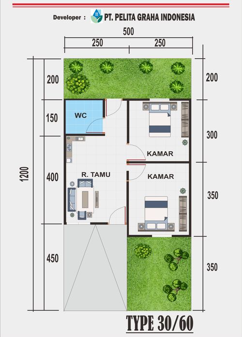 foto denah rumah tipe 30 / 60 perumahan Pelita Asri Weleri