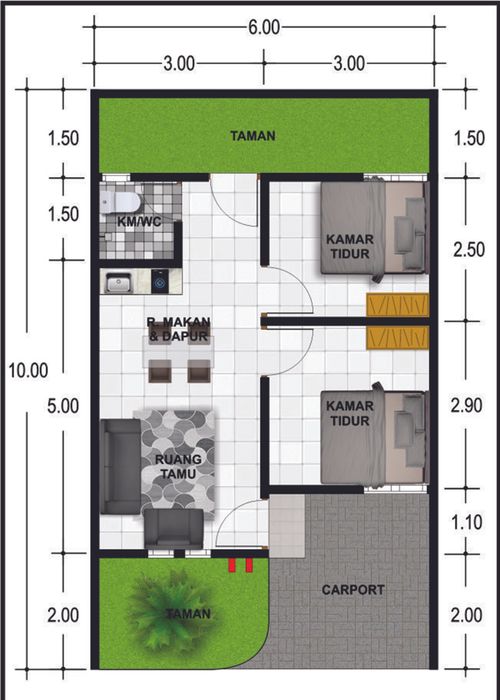 foto denah rumah tipe 36/60 perumahan Brata Kertayasa