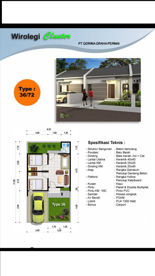 foto denah rumah tipe 36 perumahan WIROLEGI CLUSTER