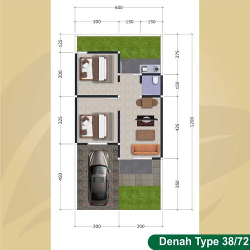 foto denah rumah tipe 38/72 perumahan Griya Gumiwang Panyawungan