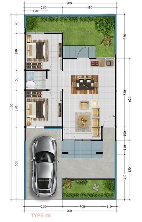 foto denah rumah tipe 45 perumahan GOLDEN LAND REGENCY