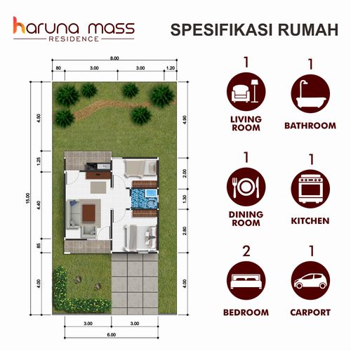 foto denah rumah tipe Haruna 36 perumahan Haruna Mass
