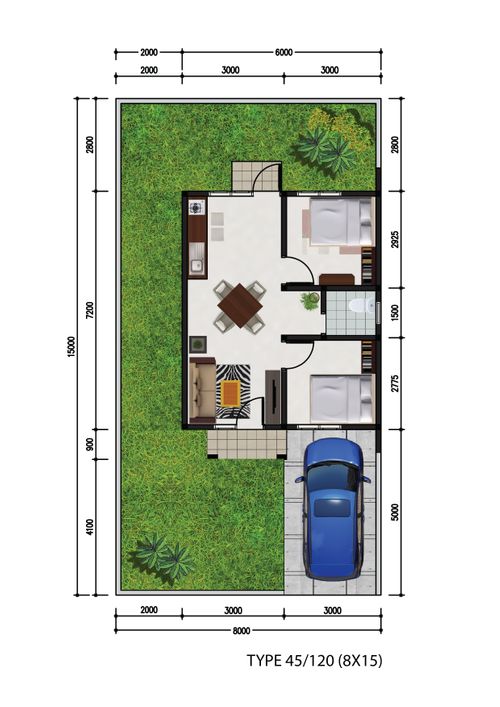 foto denah rumah tipe RS 45/120 TBA perumahan Perumnas Haluoleo