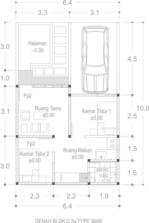 foto denah rumah tipe 36/64 perumahan Mahkota Alam Ngemplak I