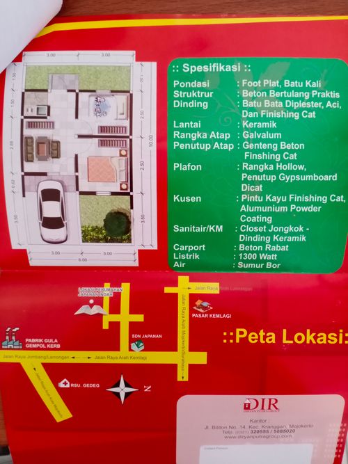 foto denah rumah tipe 36/72 perumahan PERUM MOJOGEBANG INDAH