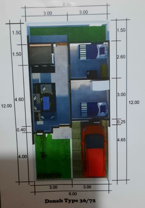 foto denah rumah tipe 36/72 perumahan GREEN NEW RESIDENCE