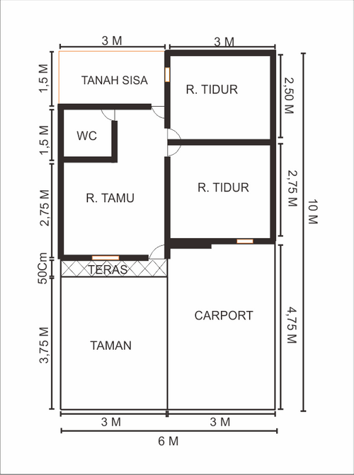 foto denah rumah tipe 30/60 perumahan Jatimekar Regency