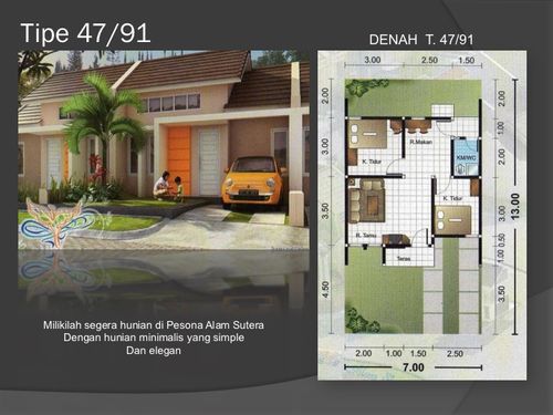 foto denah rumah tipe 47/91 perumahan PESONA ALAM SUTRA