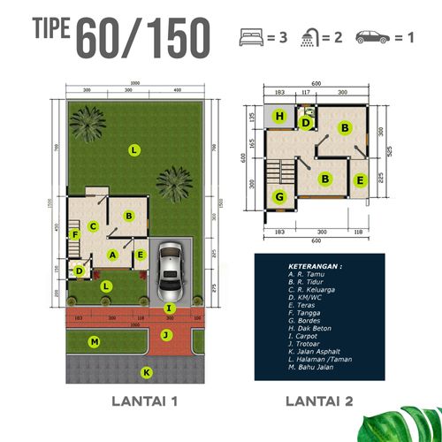 foto denah rumah tipe 60/150 perumahan Panorama Asri Majalengka