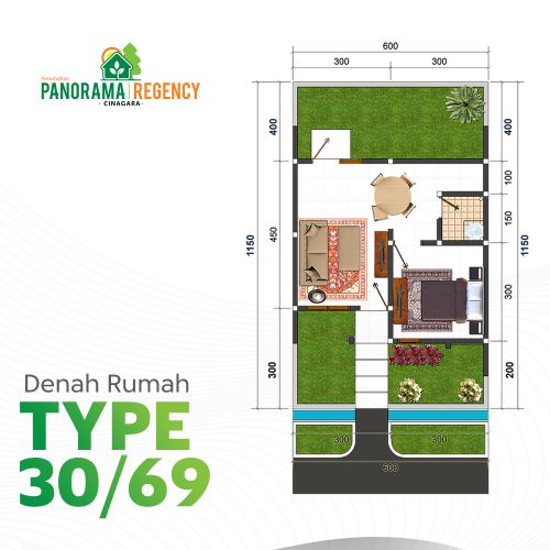 foto denah rumah tipe 30/69 perumahan Panorama Regency Cinagara