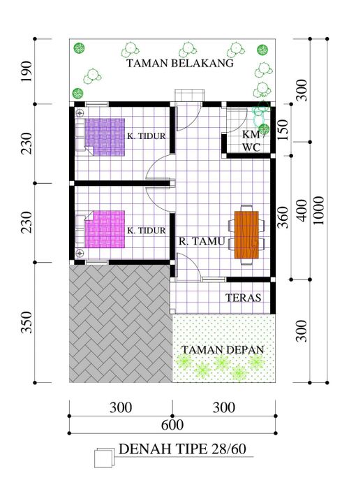 foto denah rumah tipe 28/60 perumahan RICH GARDEN