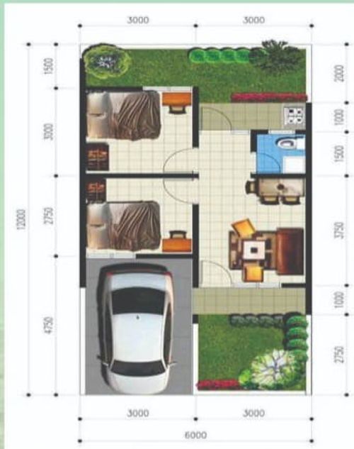 foto denah rumah tipe 36 perumahan Pondok indah kualu