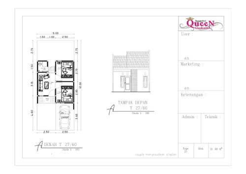 foto denah rumah tipe 27 perumahan QUEEN GARDENIA 2
