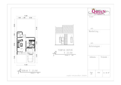 foto denah rumah tipe 27 perumahan QUEEN GARDENIA 2