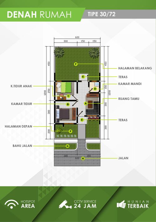 foto denah rumah tipe 30/72 perumahan Panorama Asri Lemahabang