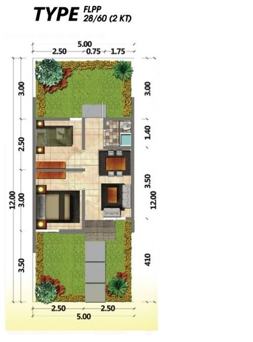 foto denah rumah tipe FLPP 28/60 (2018) perumahan Mutiara Puri Harmoni 3