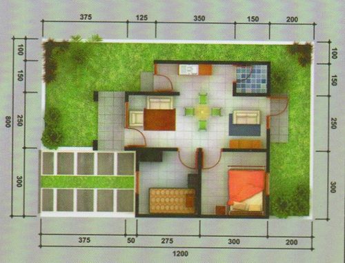 foto denah rumah tipe 45/96 perumahan Puri Gading Mas Permai
