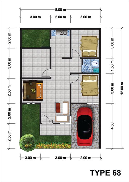 foto denah rumah tipe 68 perumahan REMBANGAN HILL RESIDENCE