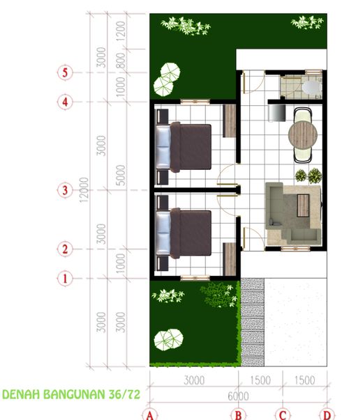 foto denah rumah tipe 36/72 perumahan Cempaka Putih