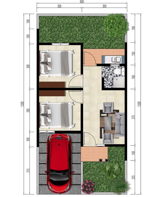 foto denah rumah tipe 38/84 perumahan GARDEN VIEW