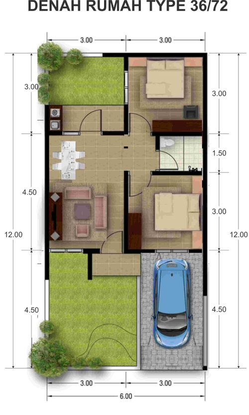 foto denah rumah tipe 36/72 perumahan BULUSULUR RESIDENCE